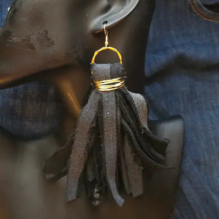 Midnight – Black Denim & Gold Wire Wrap Earrings
