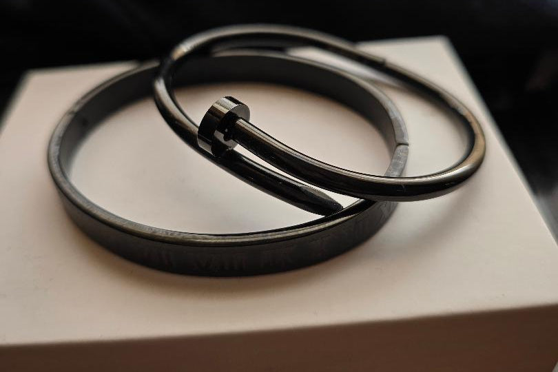 2-Piece Black Stainless Steel Numerical & Nail Bangle Set